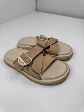 Chaco Women's Beige Cross-Strap Slide Sandals with Buckles